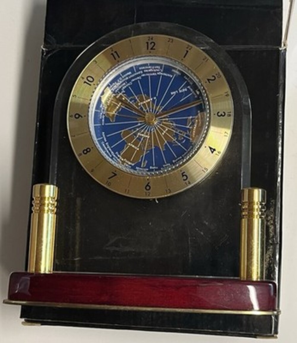 NEW Howard Miller Discoverer World Time Table Clock 645-346 Arch Gold Desk NIB
